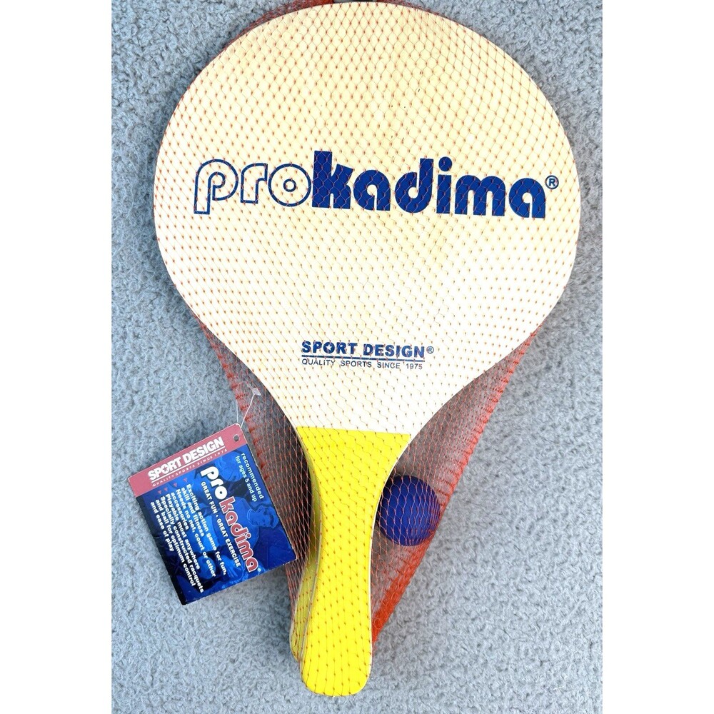 Pro Kadima Sport Design Paddle Set + Ball New Unopened Natural w/ Yellow Handles